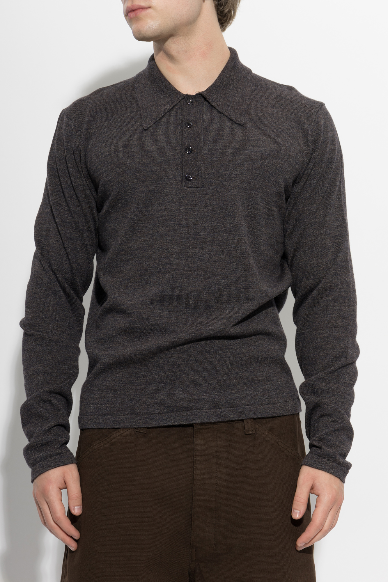 Brown Wool polo shirt with long sleeves Lemaire - Vitkac France